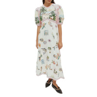 Elegant Blended Printed Puff Sleeve Midi Dress 9