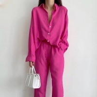 Fashionable shirt and straight pants suit 44