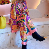 Printed long-sleeved shirt and ethnic style trousers suit 19