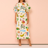 Printed Puff Sleeve Pocket Belted Midi Dress 7