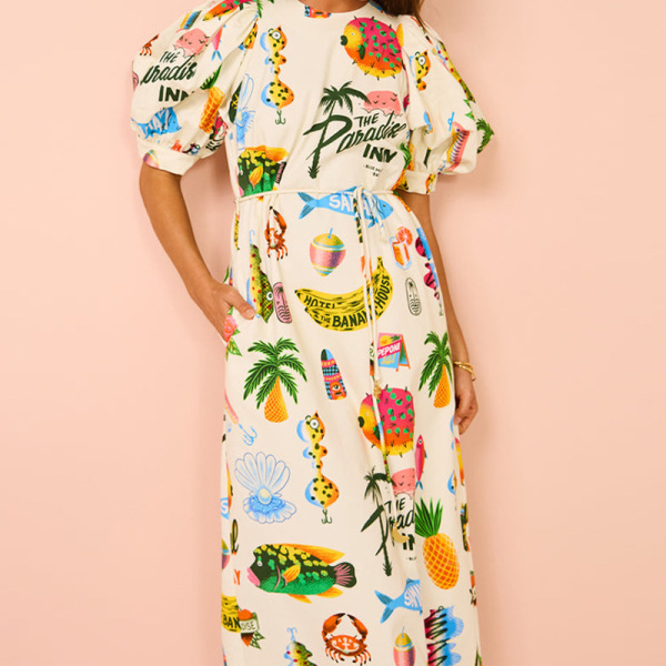 Printed Puff Sleeve Pocket Belted Midi Dress 7