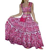 Red ethnic style printed skirt with exposed waist 43