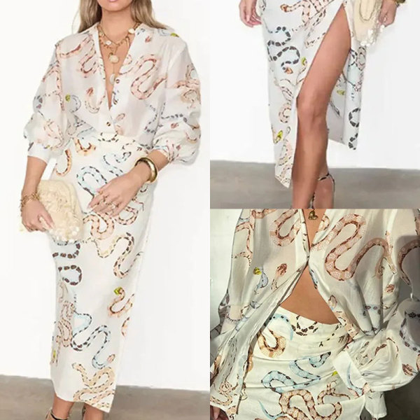 Single Breasted Beach Style Slit Skirt Two-Piece Suit 15