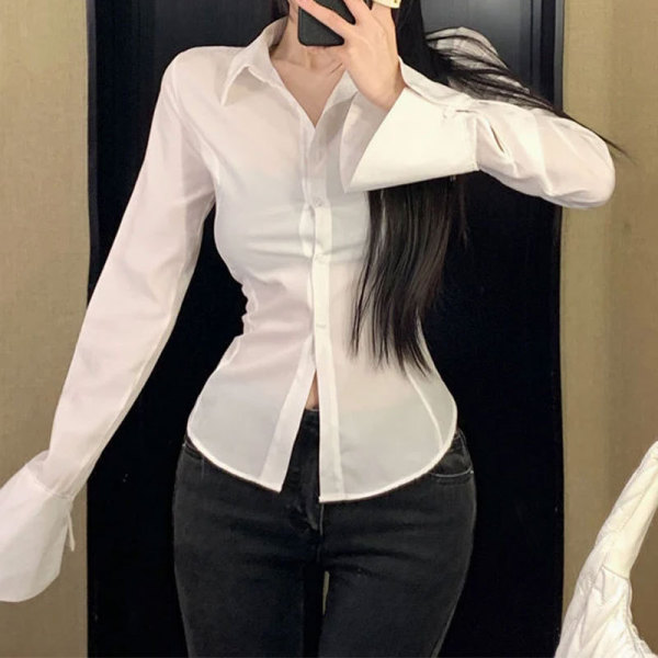 Solid color single-breasted tie waist shirt 31