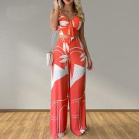 V-neck vest high waist printed wide leg pants casual suit 45